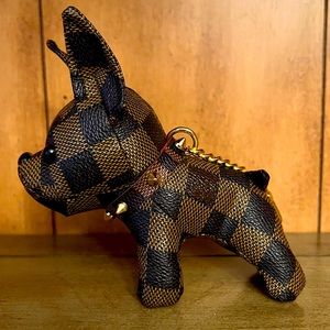 Designer Checkered Brown and Black Dog Keychain Charm